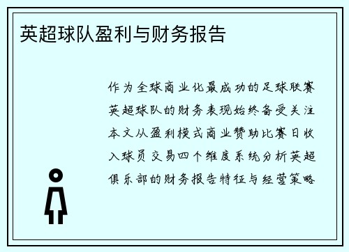英超球队盈利与财务报告
