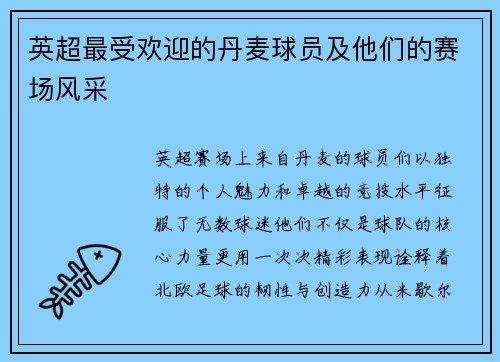 英超最受欢迎的丹麦球员及他们的赛场风采